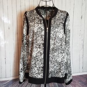 Style & Co Printed Jacket Black White Plus 1X